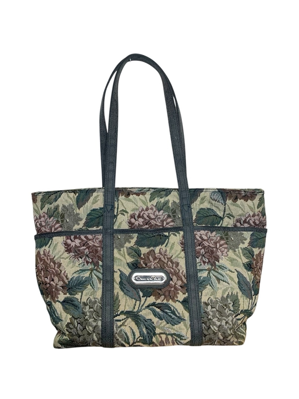 Vintage Oscar de la Renta Floral Tapestry Travel Tote Cream Green Feminine Bag